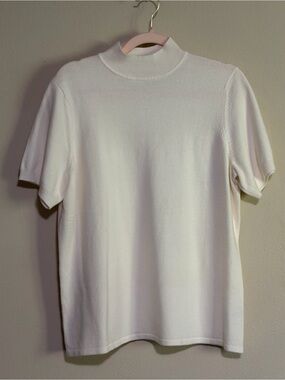 JM Collection Ivory Short-Sleeve Mock Neck Sweater